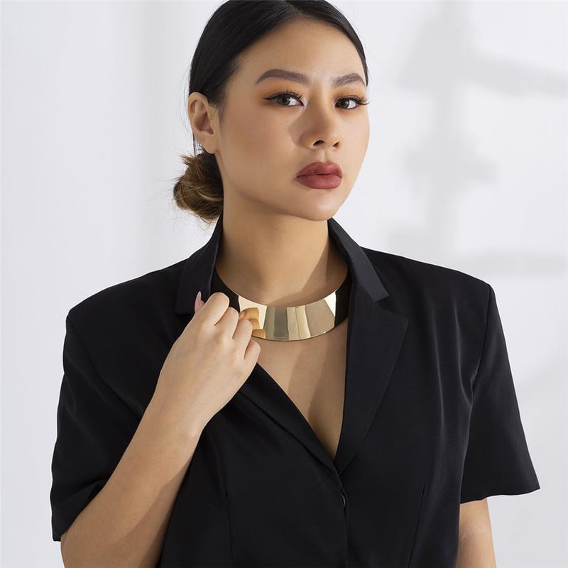 Hewill Store Chunky Gold Necklace Big Statement Chunky Necklace for Women African Tribe Wide Metal Choker Necklaces Jewelry - Image 2